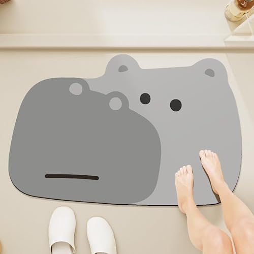 Badezimmerteppich 50X80Cm Grauer Nilpferd Duschvorleger Badematte Deko Küchenteppich Duschmatte rutschfest Waschbar Badteppich Badvorleger Kieselgur Dusche rutschfest von Guoshuai