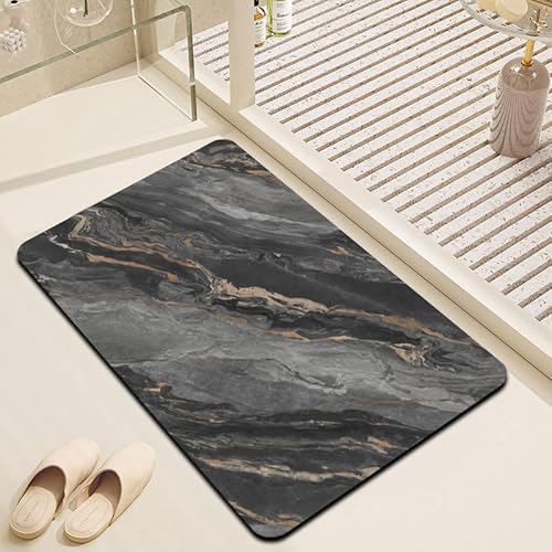 Badezimmerteppich 50X80Cm Graues Marmormuster Duschvorleger Badematte Deko Küchenteppich Duschmatte rutschfest Waschbar Badteppich Badvorleger Kieselgur Dusche rutschfest von Guoshuai