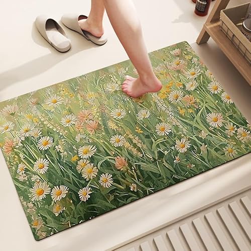 Badezimmerteppich 50X80Cm Grüne Blumen Duschvorleger Badematte Deko Küchenteppich Duschmatte rutschfest Waschbar Badteppich Badvorleger Kieselgur Dusche rutschfest von Guoshuai