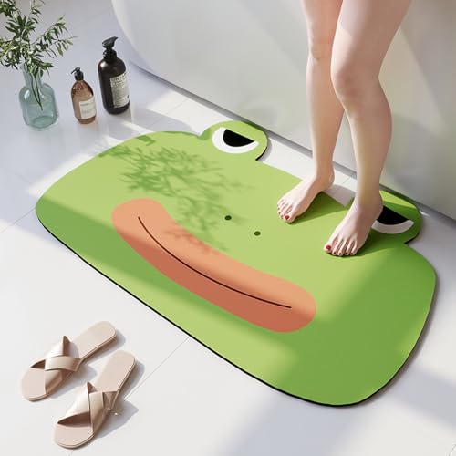 Badezimmerteppich 50X80Cm Grüner Frosch Moderne Badezimmer Matte Pflegeleicher Badematte,Weicher Und Bequemer Duschvorleger,Saugfähige Und Schnelltrocknende,Für Küche Badezimmer Toilette von Guoshuai
