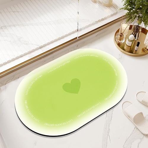 Badezimmerteppich 50X80Cm Grünes Herz Duschvorleger Badematte Deko Küchenteppich Duschmatte rutschfest Waschbar Badteppich Badvorleger Kieselgur Dusche rutschfest von Guoshuai
