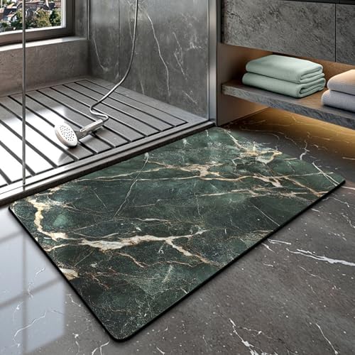 Badezimmerteppich 50X80Cm Grünes Marmormuster Moderne Badezimmer Matte Pflegeleicher Badematte,Weicher Und Bequemer Duschvorleger,Saugfähige Und Schnelltrocknende,Für Küche Badezimmer Toilette von Guoshuai