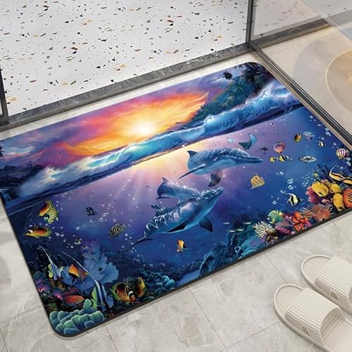 Badezimmerteppich 50X80Cm Meerestiere Duschvorleger Badematte Deko Küchenteppich Duschmatte rutschfest Waschbar Badteppich Badvorleger Kieselgur Dusche rutschfest von Guoshuai