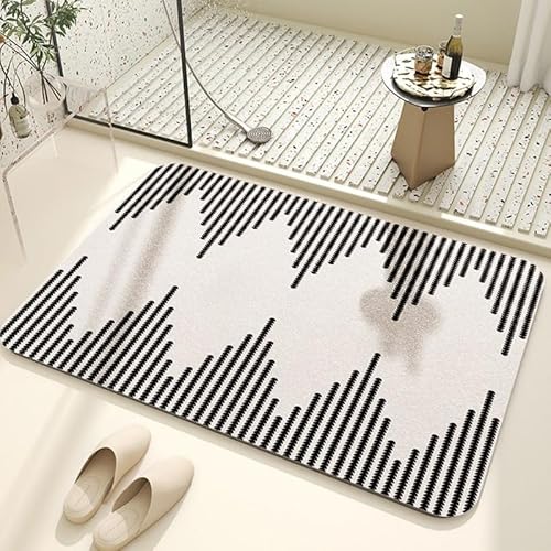 Badezimmerteppich 50X80Cm Schwarze Linie Duschvorleger Badematte Deko Küchenteppich Duschmatte rutschfest Waschbar Badteppich Badvorleger Kieselgur Dusche rutschfest von Guoshuai