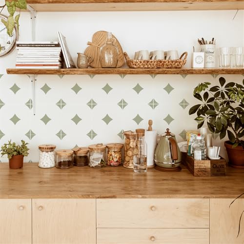 Fliesenaufkleber 15X15 Grün Beige Klebefliesen,Küche Wandaufkleber,Diy Fliesenfolie Für Badezimmer，Wasserdicht Selbstklebende Treppenaufkleber（50Pcs） von Guoshuai