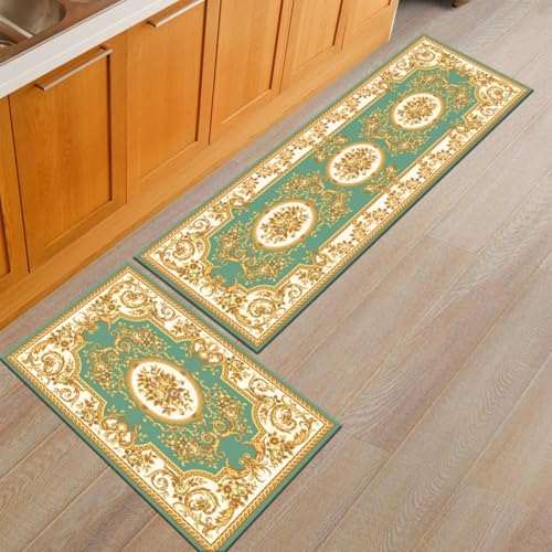 Küchenteppich 40X120Cm Grünes Gold Teppich Küche Waschbar rutschfest Ölbeständig,Gummirücken PVC Küchenläufer,Bequemes Stehen,Für Esszimmer, Küche, Läufer Flur von Guoshuai