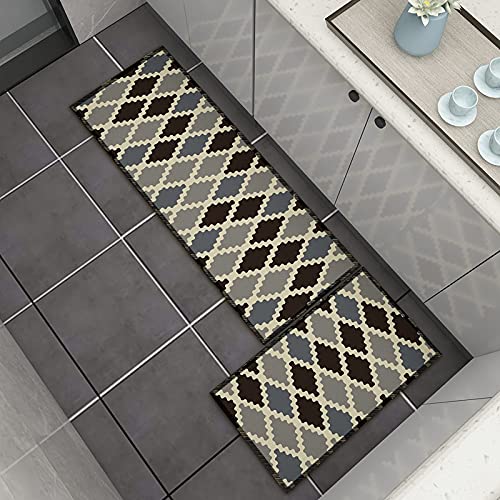 Küchenteppich 40X60Cm+40X120Cm Schwarz Blau Teppich Küche Waschbar rutschfest Ölbeständig,Gummirücken PVC Küchenläufer,Bequemes Stehen,Für Esszimmer, Küche, Läufer Flur von Guoshuai