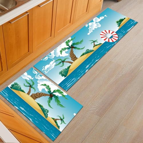 Küchenteppich 40X60Cm+40X120Cm Weißer Schwimmring Teppich Küche Waschbar rutschfest Ölbeständig,Gummirücken PVC Küchenläufer,Bequemes Stehen,Für Esszimmer, Küche, Läufer Flur von Guoshuai