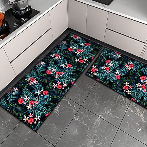 Küchenteppich 50X160Cm Rot Grün Teppich Küche Waschbar rutschfest Ölbeständig,Gummirücken PVC Küchenläufer,Bequemes Stehen,Für Esszimmer, Küche, Läufer Flur von Guoshuai