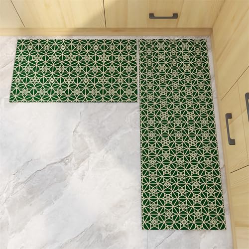 Küchenteppich 50X80Cm Grünes Muster Teppich Küche Waschbar rutschfest Ölbeständig,Gummirücken PVC Küchenläufer,Bequemes Stehen,Für Esszimmer, Küche, Läufer Flur von Guoshuai
