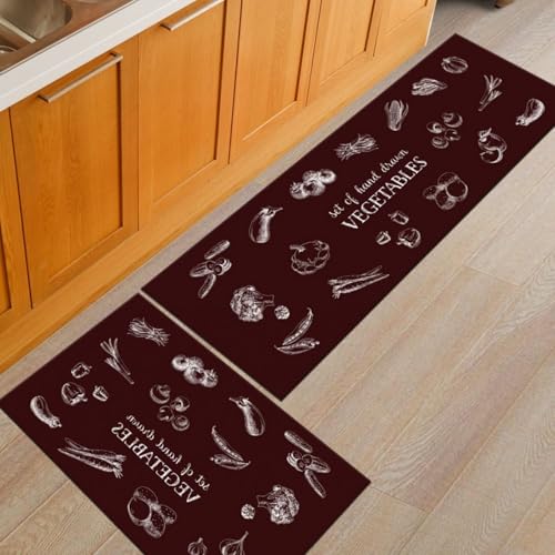 Küchenteppich 50X80Cm Rotbraune Lebensmittel Teppich Küche Waschbar rutschfest Ölbeständig,Gummirücken PVC Küchenläufer,Bequemes Stehen,Für Esszimmer, Küche, Läufer Flur von Guoshuai