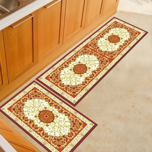 Küchenteppich 50X80Cm Weiß Gelb Teppich Küche Waschbar rutschfest Ölbeständig,Gummirücken PVC Küchenläufer,Bequemes Stehen,Für Esszimmer, Küche, Läufer Flur von Guoshuai