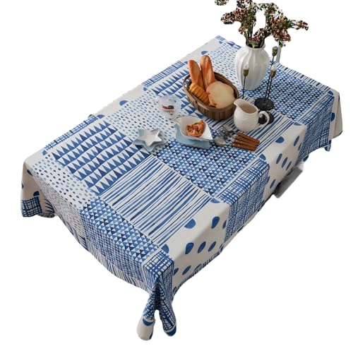 Guoyoocc Blaue Baumwolle Leinen Tischdecke,Esstisch Abdeckung für Home Restaurant Party Buffet Picknick,Rechteckige Tischdecke,Heimtextilien Tischdecke von Guoyoocc