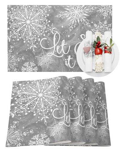 Weihnachtliche Platzsets 6er Set Schneeflocke Weihnachten Tischsets für Esstisch Grau Schneeflocke Tischmatte Winter Urlaub Home Party Küche Tischdekorationen von Guozhida
