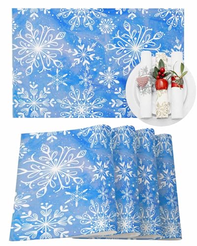 Weihnachtliche Tischsets Schneeflocken Tischsets für Esstisch Blau Schnee Winter Tischmatte Winter Urlaub Home Party Küche Tischdekorationen Set von 6 von Guozhida
