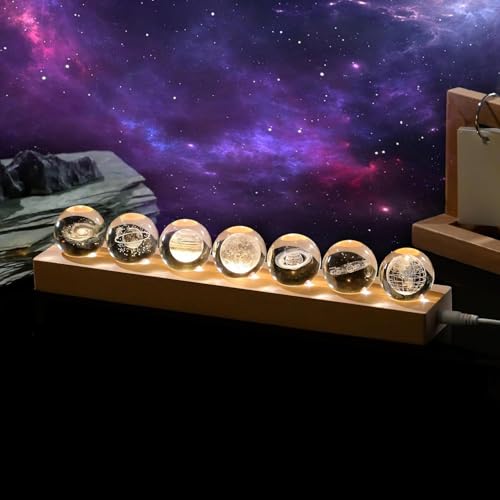 Guozyly 3D Kristallkugel Nachtlicht, Fantastische Sternkugel Nachtlicht, bunte Mini-Glas-Heilkugeln mit Holzsockel, Eisrissige Kristallkugel, Fotografie Kugel Geschenk für Zuhause, Wohnzimmer von Guozyly