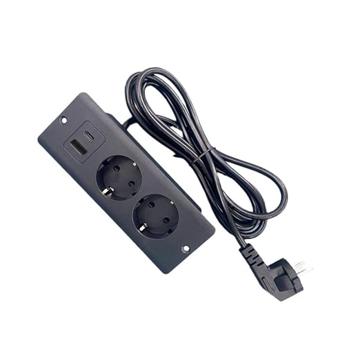 Tischsteckdose mit USB Einbausteckdose, Versenkte Steckdose, Tischplatte Versenkte Steckdose mit 1 USB, Einbau Steckdosenleiste mit 2m Kabel (Schwarz-mini) von Guozyly