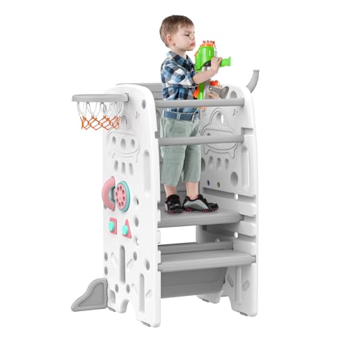 Gupamiga Lernturm für Kinder, Montessori Küchenhelfer, Learning Tower mit Kippschutz, 3 Stufen Höhenverstellbar SST-02 von Gupamiga