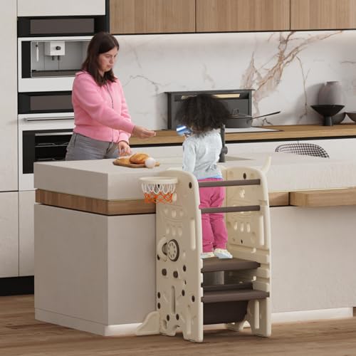 Gupamiga Lernturm für Kinder, Montessori Küchenhelfer, Learning Tower mit Kippschutz, 3 Stufen Höhenverstellbar (Braun) SST- 05 von Gupamiga