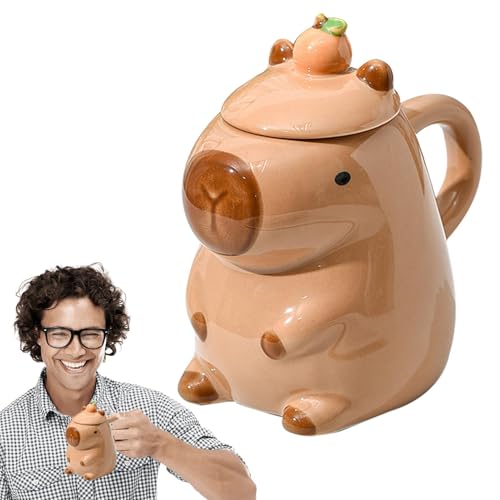 Gupcaqosjw Capybara Tasse, Neuheit Capybara Tassen, Süß Capybara Becher Mit Deckel, Lustige Capybara Becher, Wasserschwein Kaffeetasse, Capybara Keramik Kaffeetasse, Tasse Mit Niedlichen Tieren von Gupcaqosjw