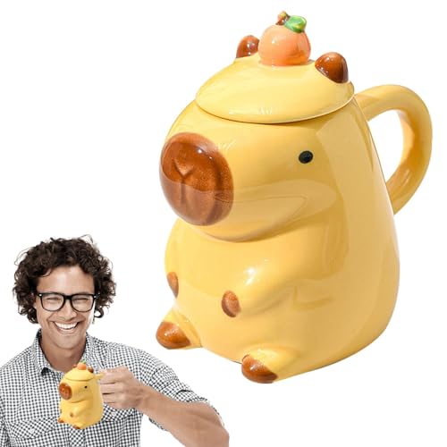 Gupcaqosjw Capybara Tasse, Neuheit Capybara Tassen, Süß Capybara Becher Mit Deckel, Lustige Capybara Becher, Wasserschwein Kaffeetasse, Capybara Keramik Kaffeetasse, Tasse Mit Niedlichen Tieren von Gupcaqosjw
