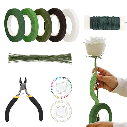 Gupcaqosjw Floristik Klebeband und Bindedraht, 10-Teiliges Blumen Werkzeug Set Für Floristen, Professionelle Werkzeug Hüllen Bastel Zubehör für Brautsträuße Hochzeitsdekoration Projekte Kreative von Gupcaqosjw