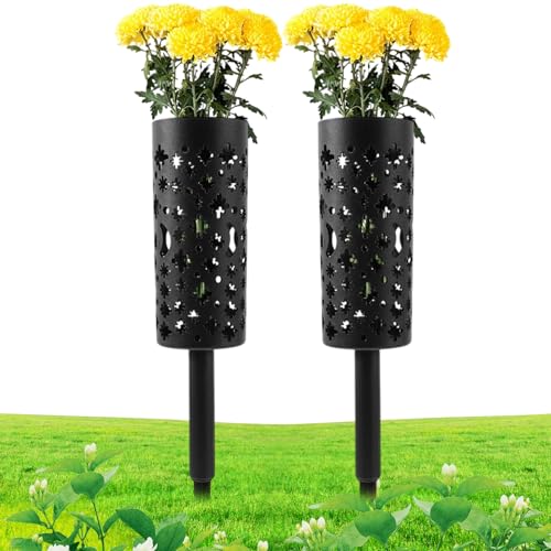 Gupcaqosjw Grabvase Mit Dornen, 2er Set Grabvase Mit Erdstacheln, Dekorativer Stabiler Metallhalter Für Gartenbeete Außenbereich Gedenkstätte Terrassenbepflanzung von Gupcaqosjw
