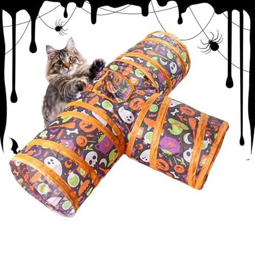 Gupcaqosjw Halloween Katzen Tunnel,Indoor Katzen Röhrenzelt Halloween | Klappbare Höhle für Kleintiere Festversteck für Haustiere | Für Kaninchen Welpen Hamster Hunde von Gupcaqosjw
