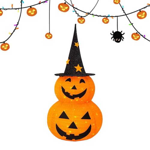 Gupcaqosjw Halloween LED Kürbis | Beleuchteter Herbstkürbis Mit Schwarzem Zylinder | Herbstdeko Lampe, Halloween Deko Für Innen Außen Garten Nachttisch Terrasse Vorgarten Eingangsbereich von Gupcaqosjw