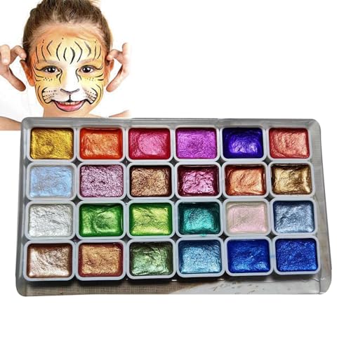 Gupcaqosjw Aquarell Set Metall Aquarellfarben Aquarellfarben 24 Farben Glitzerfarbe Tragbares Gouache Farbset Solide Aquarell Pigmentfarben Set Mit Mineralischen Glimmerpigmenten von Gupcaqosjw