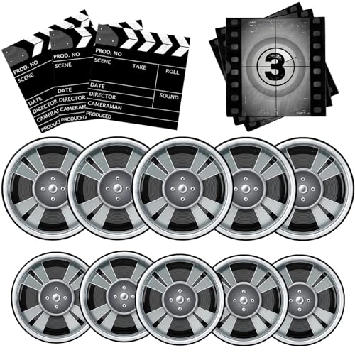 Film-Mottoparty-Dekorationen – 60 Stück Film-Party-Geschirr, Papierteller, Servietten, Heimkino, Geburtstag, Dekoration für Kino, Preisverleihung, Partyzubehör von Gupesxu