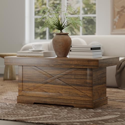 Gurexl Couchtisch Rustikaler mit X-Design für Wohnzimmer Braun,Holz Sofatisch klein mit Retro Brauner Desktop für Schlafzimmer,Wohnung,Persönliches Büro,Einfache Montage,110 x 55 x 46 cm von Gurexl