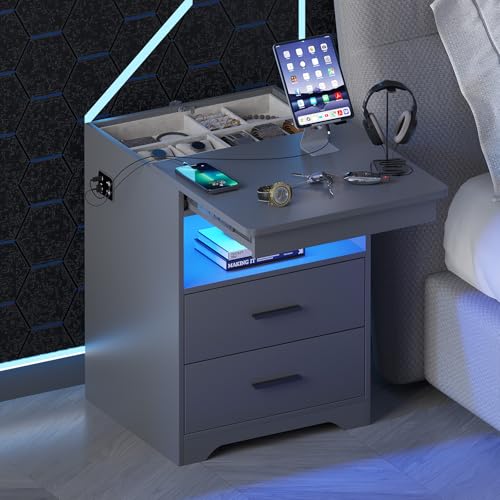 Gurexl LED Nachtschrank mit 3 Licht Dimmbar, Smart Nachttisch mit Ladefunktion, Abschließbare Schubladen Sideboard mit 3 Schubladen USB Type-C Wohnzimmer Grau Gurexl LED Nachtschrank mit 3 Licht Dimmbar, Smart Nachttisch mit Ladefunktion, Abschließbare Schubladen Sideboard mit 3 Schubladen USB Type-C Wohnzimmer Grau von Gurexl