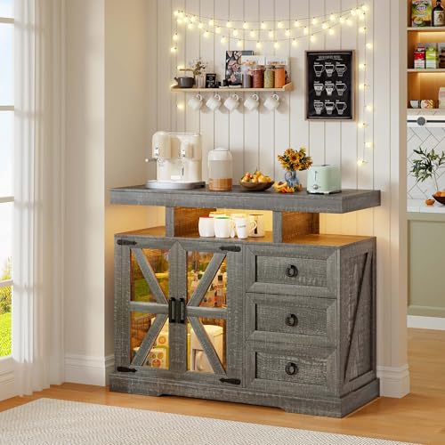 Gurexl LED Sideboard küchenschrank, Landhausstil Buffetschrank Mit Kabelloser Ladestation, Smart Mehrzweckschrank RGB 20-Farben Dimmbares Bücherregal Schlafzimmer von Gurexl