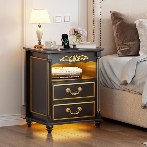 Gurexl Led Retro Nachttisch mit Ladefunktion,Smart Nachtschrank landhausstil mit 3 Licht Dimmbar, Intelligent Sideboard mit 2 Schubladen USB Type-C Mit Schloss Schlafzimmer Gurexl Led Retro Nachttisch mit Ladefunktion,Smart Nachtschrank landhausstil mit 3 Licht Dimmbar, Intelligent Sideboard mit 2 Schubladen USB Type-C Mit Schloss Schlafzimmer von Gurexl