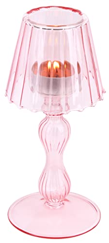 Gurfuy Glas-Votivkerzenhalter – Glas-Sturmkan-Kerzenhalter Kristall dekorative Lampenform Kerzenständer für Tisch, Hochzeit, Esszimmer, Partyzubehör, Festival, Fensterbank (Rosa) von Gurfuy