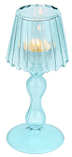 Gurfuy Glas-Votivkerzenhalter – Glas-Sturmkan-Kerzenhalter Kristall dekorative Lampenform Kerzenständer für Tisch, Hochzeit, Esszimmer, Partyzubehör, Festival, Fensterbank (blau) von Gurfuy