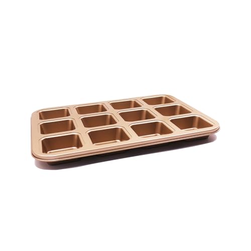 Antihaft Mini Kastenform für 12Kuchen Mini längliche Kuchenform Antihaft Minikuchenform Brownie Backform für Muffin Kuchen Brötchen Stahl (Golden) von Gurlideo