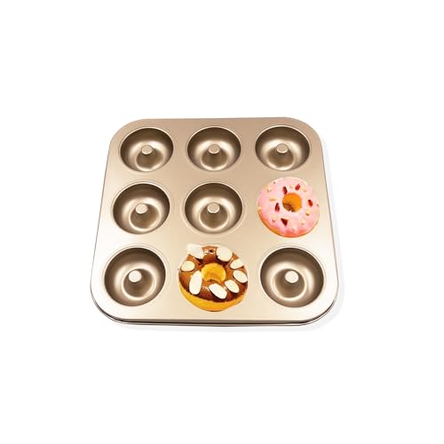 Donutform, 9 Mulden, 1 Formen, Cupcake-Dosen, antihaftbeschichtet, Karbonstahl, Backblech für Donut-Muffins, Cupcakes, Gold (ein Stil) von Gurlideo