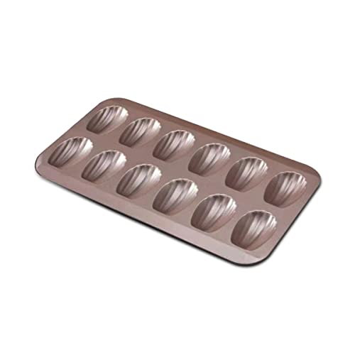 Gurlideo Madeleine Backform aus Karbonstahl, antihaftbeschichtet, 12 Löcher, goldfarben von Gurlideo