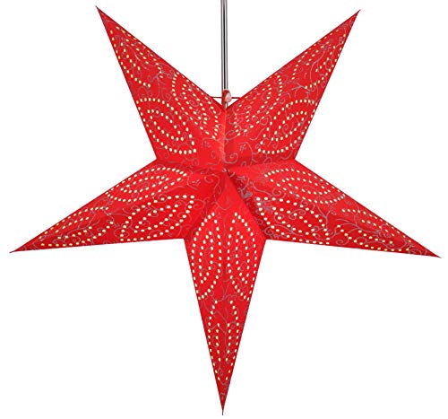 GURU SHOP Faltbarer Advents Leucht Papierstern, Weihnachtsstern 60 cm - Demian Rot, Star Fensterdeko von GURU SHOP