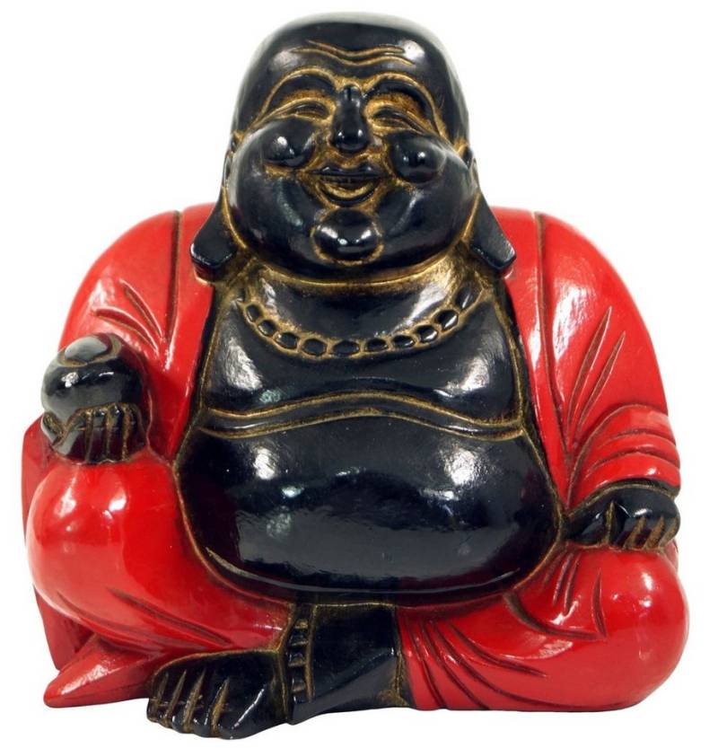 Guru-Shop Buddhafigur Geschnitzter Lucky Buddha, Holzbuddha - rot von Guru-Shop