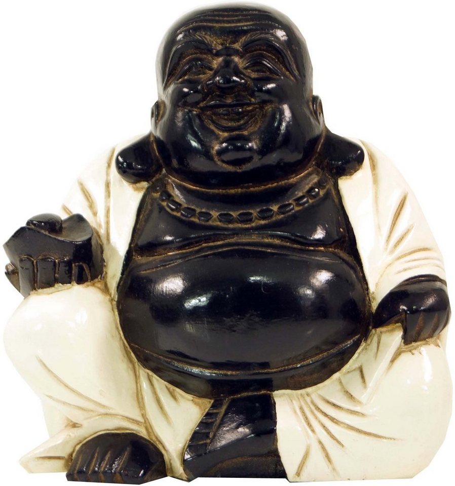 Guru-Shop Buddhafigur Geschnitzter Lucky Buddha, Holzbuddha - weiß von Guru-Shop