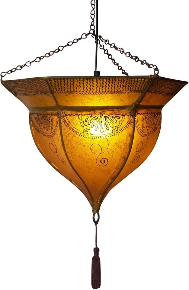 Guru-Shop Deckenleuchten Henna - Leder Deckenlampe - Mali gelb, Leuchtmittel nicht inklusive von Guru-Shop