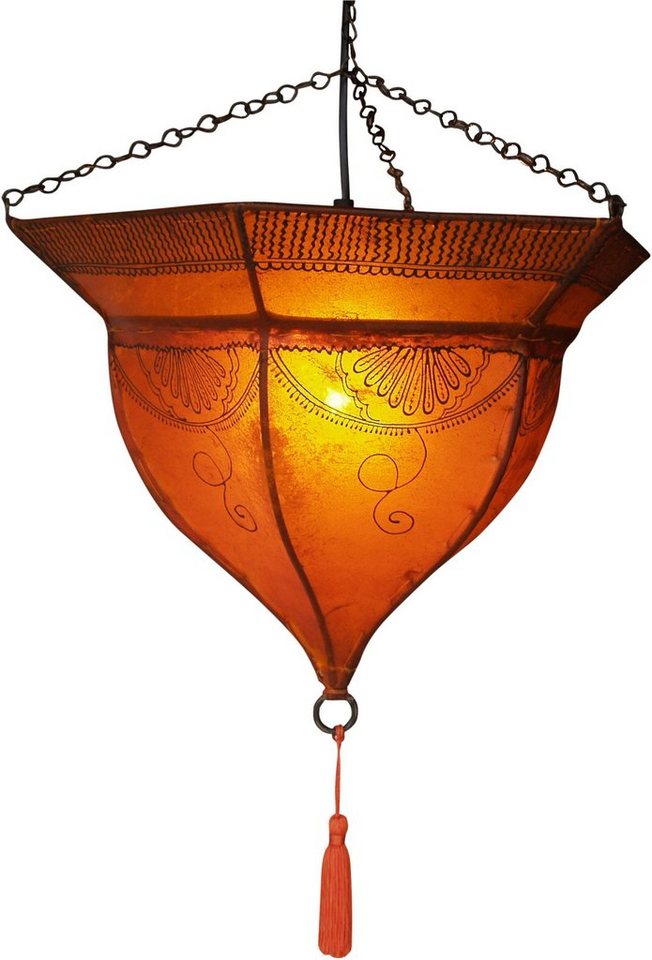 Guru-Shop Deckenleuchten Henna - Leder Deckenlampe - Mali orange, Leuchtmittel nicht inklusive von Guru-Shop