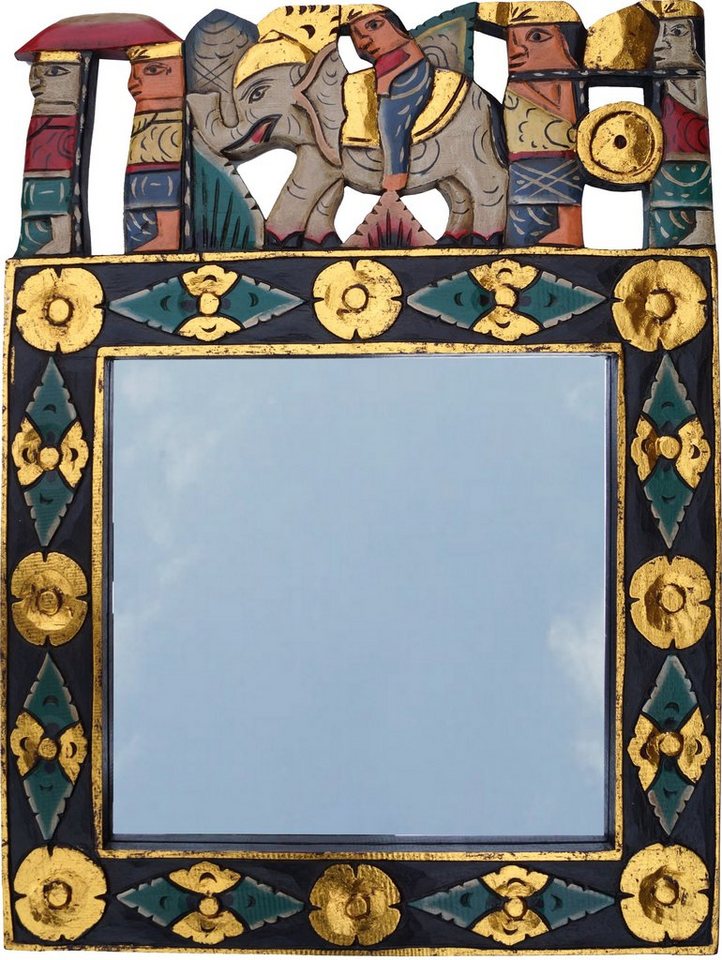 Guru-Shop Dekospiegel Spiegel mit Schnitzerei - Elefant von Guru-Shop