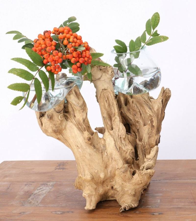 Guru-Shop Dekovase Exotische Wurzelholz Vase mit zwei Gläsern - 2.. von Guru-Shop