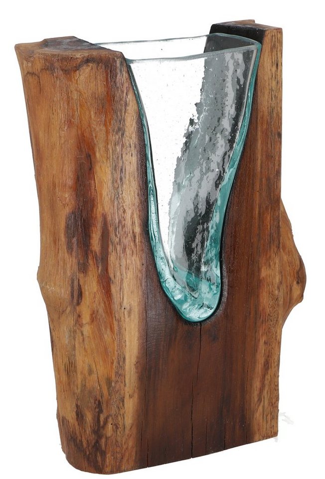 Guru-Shop Dekovase Vase aus Recycelingglas, Glasvase Teakhoklz - M13 von Guru-Shop