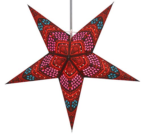 GURU SHOP Faltbarer Advents Leucht Papierstern, Weihnachtsstern 60 cm - Horus Rot/türkis, Star Fensterdeko von GURU SHOP