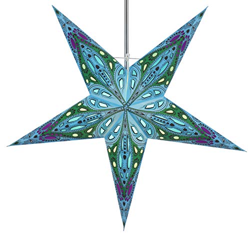 GURU SHOP Faltbarer Advents Leucht Papierstern, Weihnachtsstern 60 cm - Marwin Türkis, Star Fensterdeko von GURU SHOP